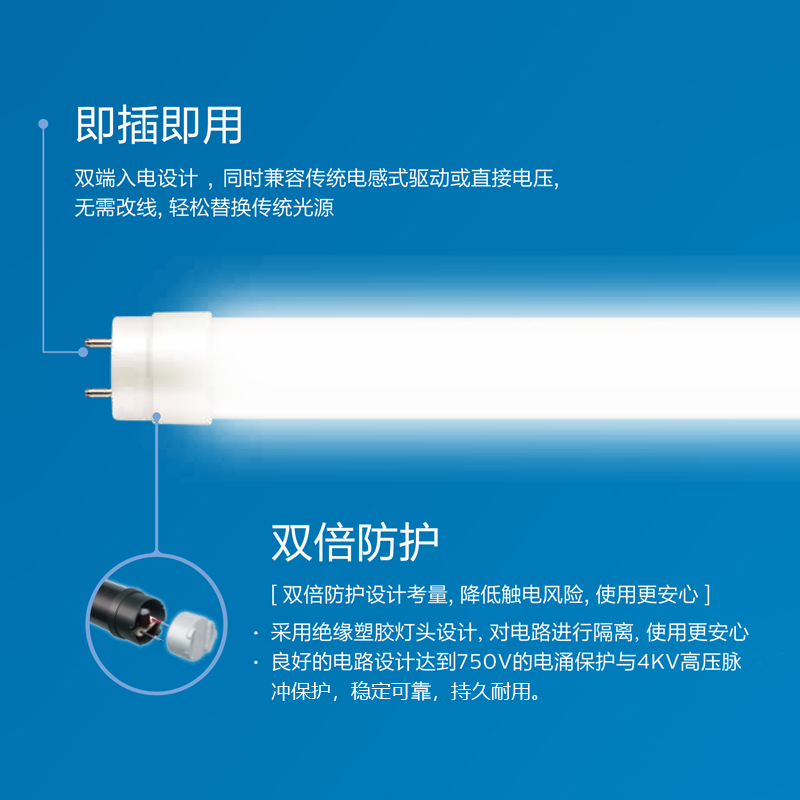 飞利浦灯管长条商用超亮柜台展示灯直插式led灯t8光管1.2米日光灯-图0