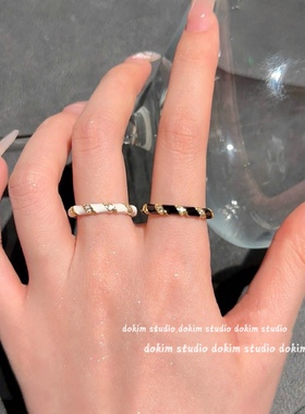 老钱风小香风复古宫廷风贵气珐琅镶金中古款vintage满钻戒指指环