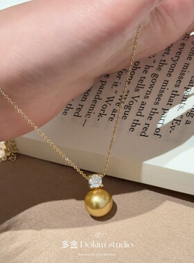 新年必Buy人造南洋金珠超亮巨显白珍珠项链小众设计简约锁骨链