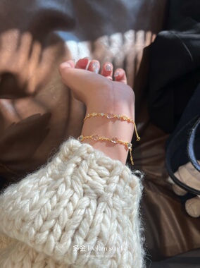 富家千金即视感S925纯银天然水沫玉镀18k金超透气质精致蛋面手链