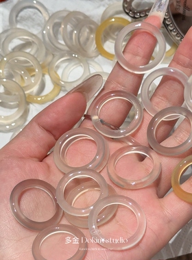 冰透白月光大刚子天然玛瑙戒指新中式玉石戒圈高品质珠宝首饰送礼