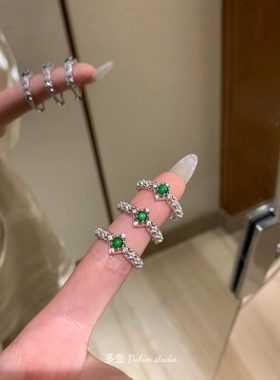 S925纯银天然a货翡翠小清新超精致百搭镂空戒指新中式富贵感礼物