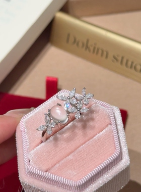 S925银天然水沫玉高冰戒指满钻富贵感富家千金精致新中式首饰