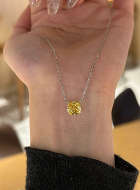 富家千金枕形切割招财黄钻戒指项链通体S925纯银高碳钻钻戒锁骨链