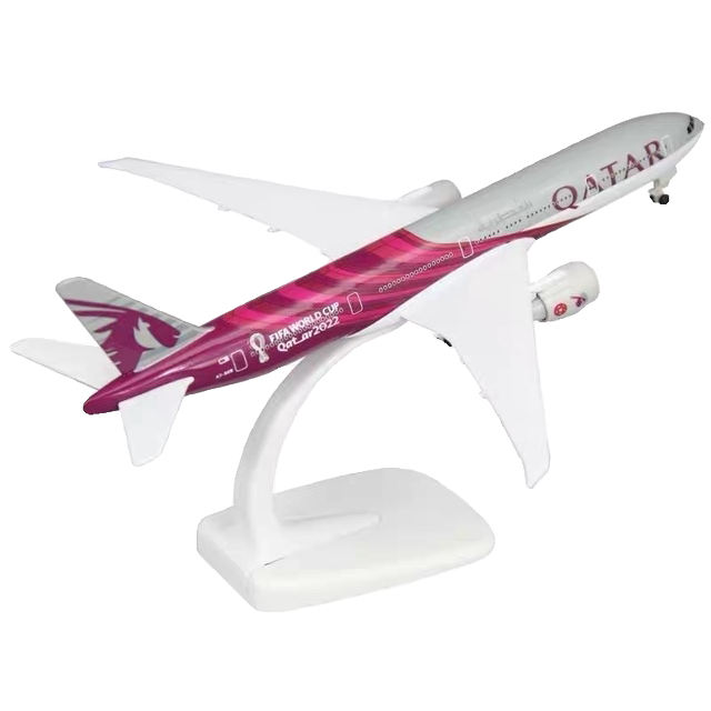 Boeing B777 Qatar Airways 2022 World Cup painted alloy aircraft model passenger aircraft with wheels and lights
