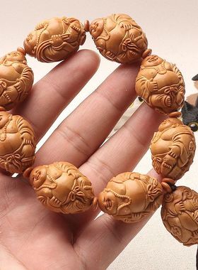 纯手工雕刻八大弥勒佛手串22mm尺寸整身核雕男女款盘玩手串水晶核