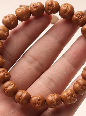 猴头小核桃精工雕刻单圈手链淘气包百态笑脸佛头光珠佛珠文玩手串