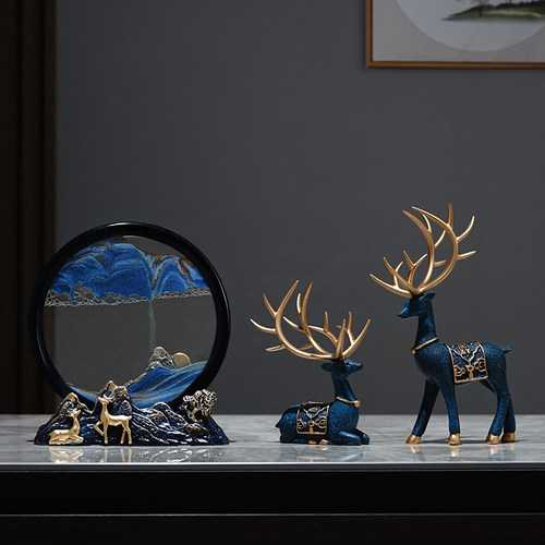 流沙画创意沙漏轻奢高档新中式摆件酒柜电视柜客厅办公桌装饰摆件 - 图0