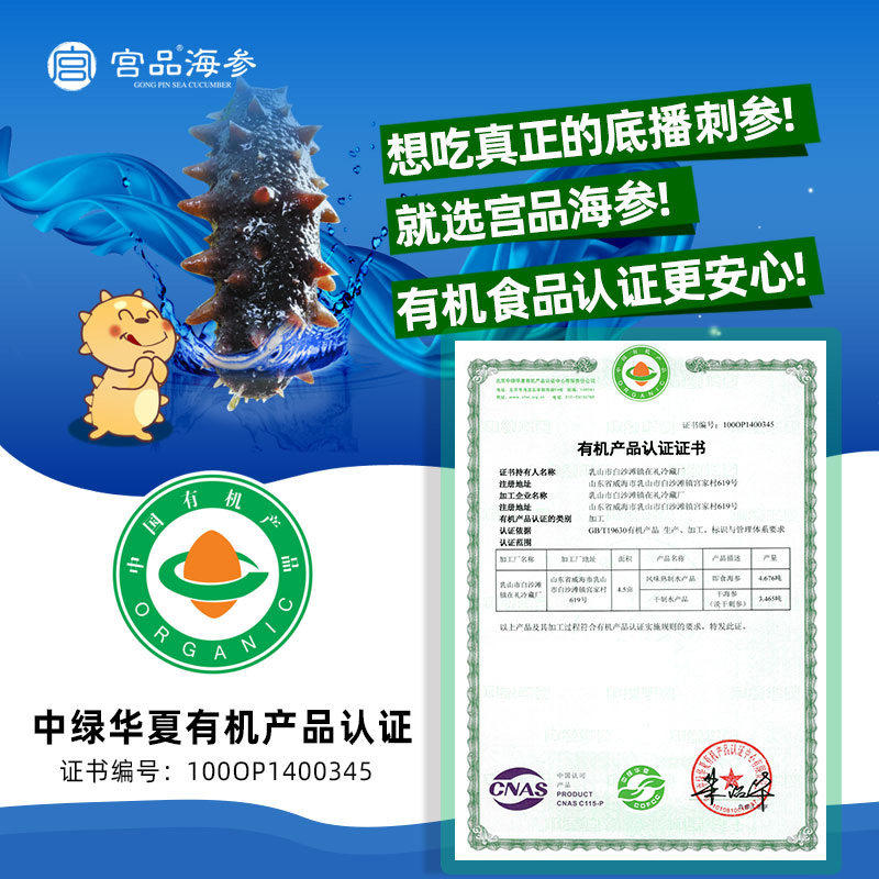 【精选有机 工厂直达】宫品3A有机淡干海参250g/500g刺参干货礼盒,淘宝优惠券,粉丝福利购,淘宝优惠卷