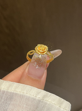 小红书同款玫瑰花时尚气质镂空设计古法拉丝指环