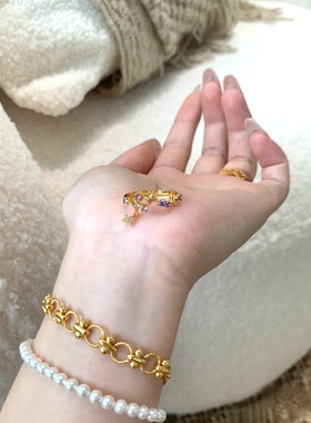 小红书爆款紫荆花水晶戒指女生紫色钻石九紫离火吉祥招财饰品礼物