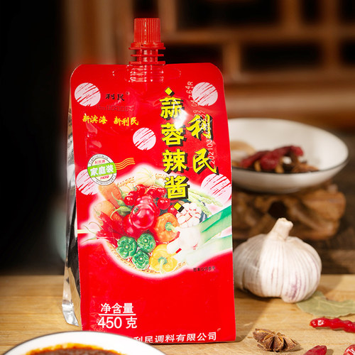 天津利民蒜蓉辣酱450g多袋蒜蓉辣椒酱烧烤酱下饭菜调味拌饭拌面酱 - 图0