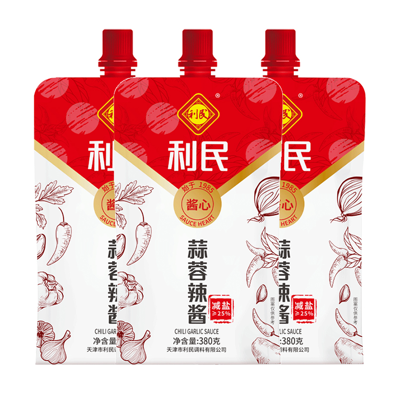 天津利民蒜蓉辣酱减盐380g多袋装 烧烤用辣椒酱调味酱料拌饭蘸酱 - 图3