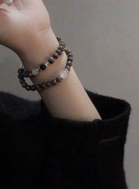 国潮新中式山鬼花钱双层黑色串珠手链复古国风古风小众手串饰品