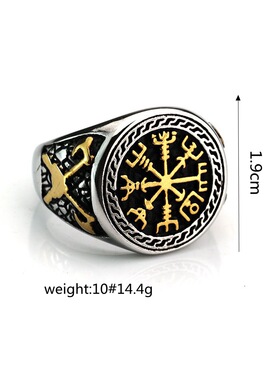 北欧复古不锈钢男士戒指实心维京指南针指环