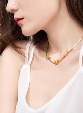 时尚简约公主风立体蝴蝶通体钛钢项链女小众高级感锁骨链颈链批发