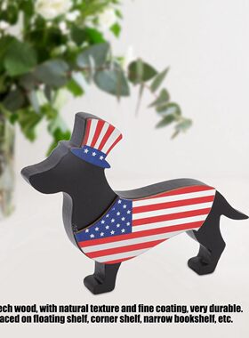 新款美国独立日礼品纪念日木质手工小狗摆件 家居节日装饰品摆件