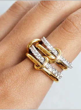 新款时尚戒指几何打结耳扣设计感微镶锆石小巧戒指港风厂家