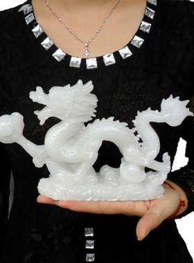 摆件风水青龙汉白玉工艺品