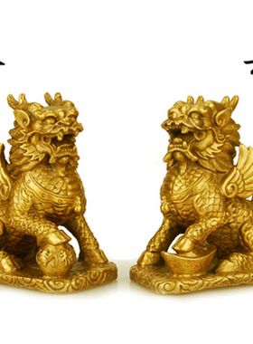 包邮玉石风水麒麟摆件一对大号