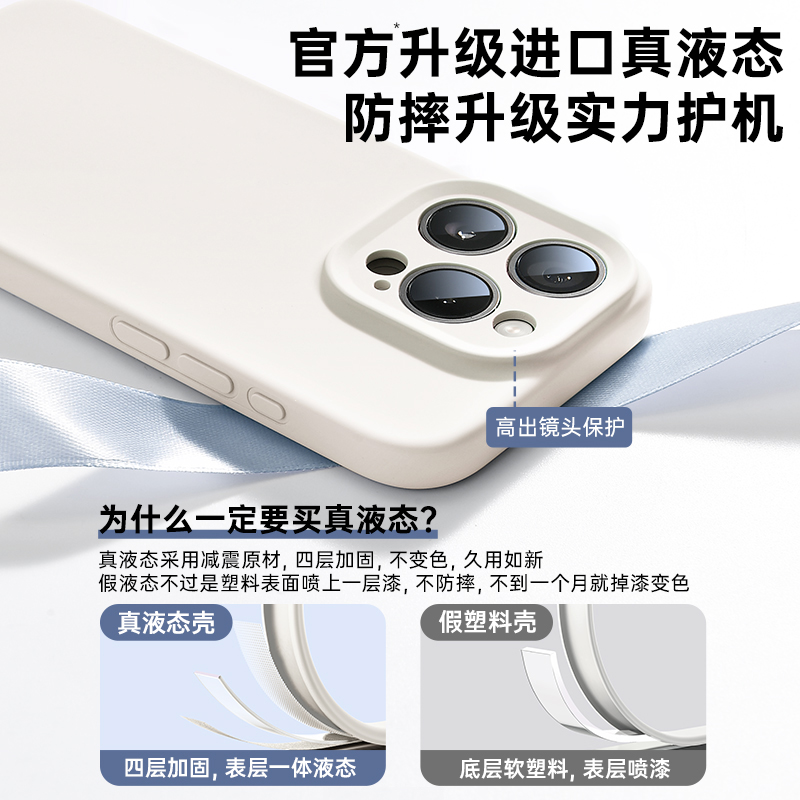 适用于苹果15手机壳液态硅胶iPhone15promax手机壳镜头全包14古董白精孔防摔保护14Pro薄雾紫纯色13-图2