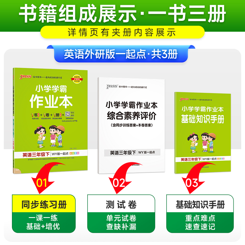 2024春小学学霸作业本英语三年级下册外研版一起点同步练习册WY3年级同步训练册附赠测试卷同步教材课时练习用天天练PASS绿卡图书-图1