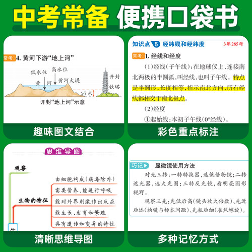 新版图解速记初中地理生物合订本知识点速查速记会考中考总复习资料教辅用书基础知识手册大全pass绿卡图书七年级八年级口袋书 - 图1