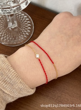 24新年红色细款精致经典拼接不易撞款高级美产14k包金红绳手链