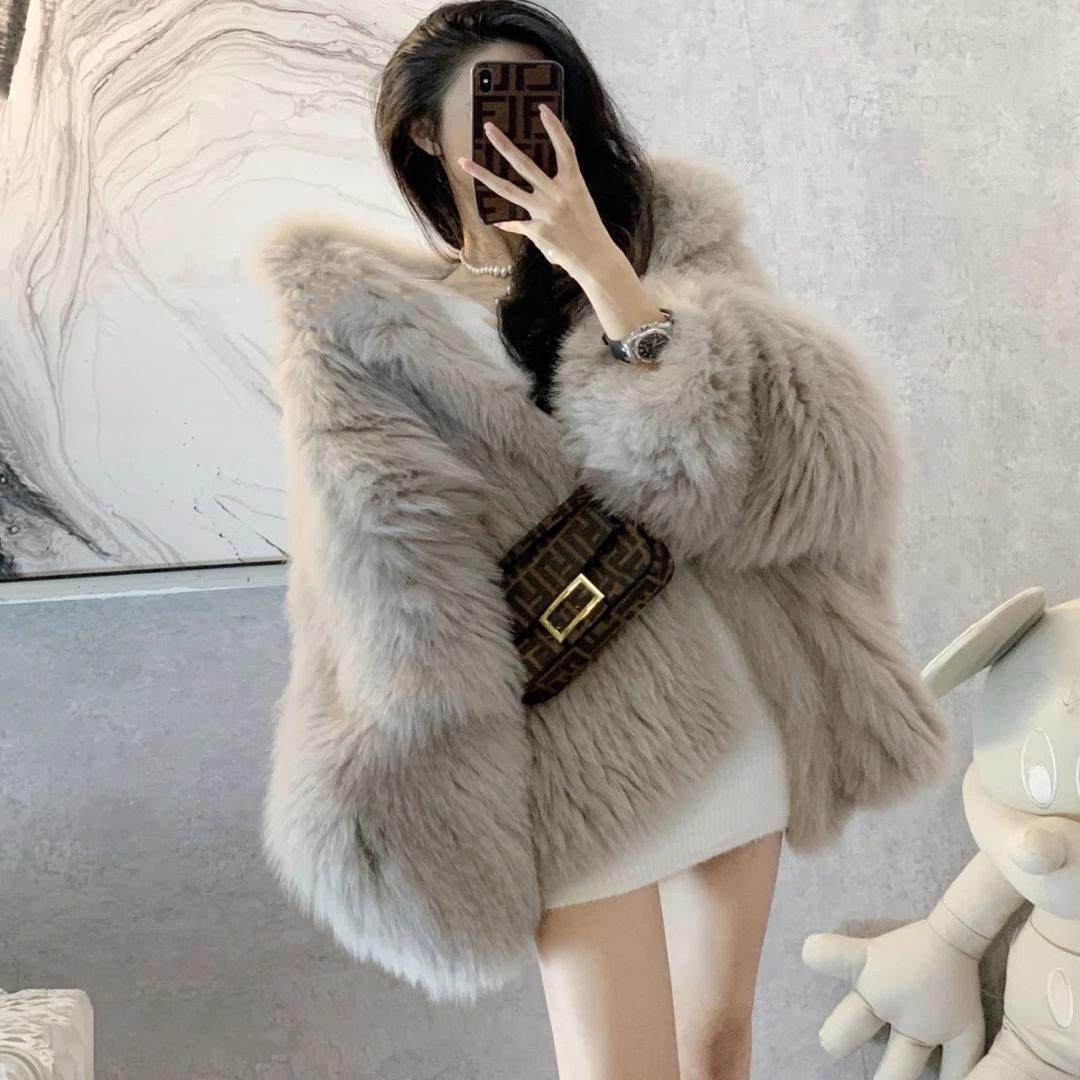 网红炸街慵懒风连帽环保狐狸毛新款毛毛外套仿皮草毛绒2025冬季,淘宝优惠券,粉丝福利购,淘宝优惠卷