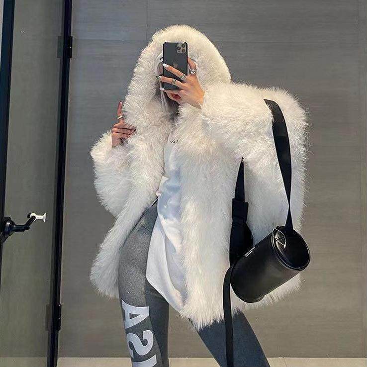 网红炸街慵懒风连帽环保狐狸毛新款毛毛外套仿皮草毛绒2025冬季,淘宝优惠券,粉丝福利购,淘宝优惠卷