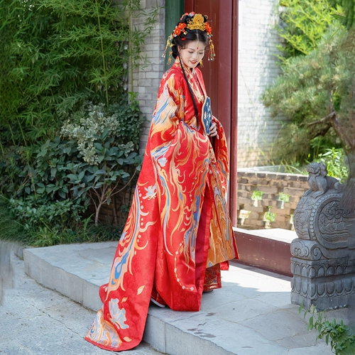 Qingruru оригинальный Ханьфу династии Мин имитация макияжа цветы свисающие до земли плащ-рубашка со шлейфом красное платье большого объема 2025 новинка 2025 года