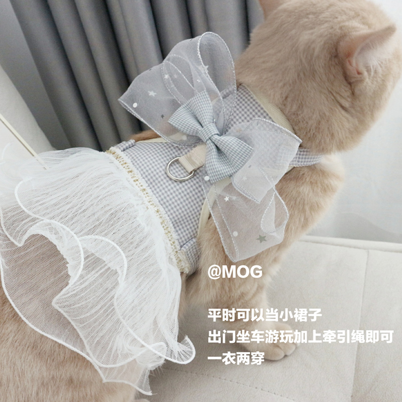 MOG层层纱宠物牵引绳猫猫小狗通用仙女公主裙四季可用溜猫狗胸背 - 图0