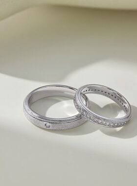 法国轻奢跨境新款S925纯银戒指情侣简约设计轻奢高级婚礼男女套戒