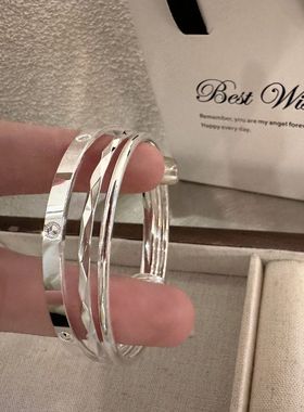 鑫葆康法国轻奢足银9999闭口三环平安那副如意银手镯纯银三生三世