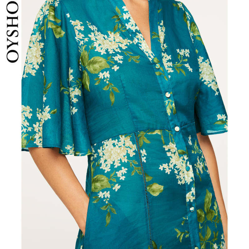 oysho花朵印花纯棉居家睡裙连衣裙 oysho睡裙