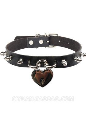 爱心锁吊坠皮质项圈choker铆钉