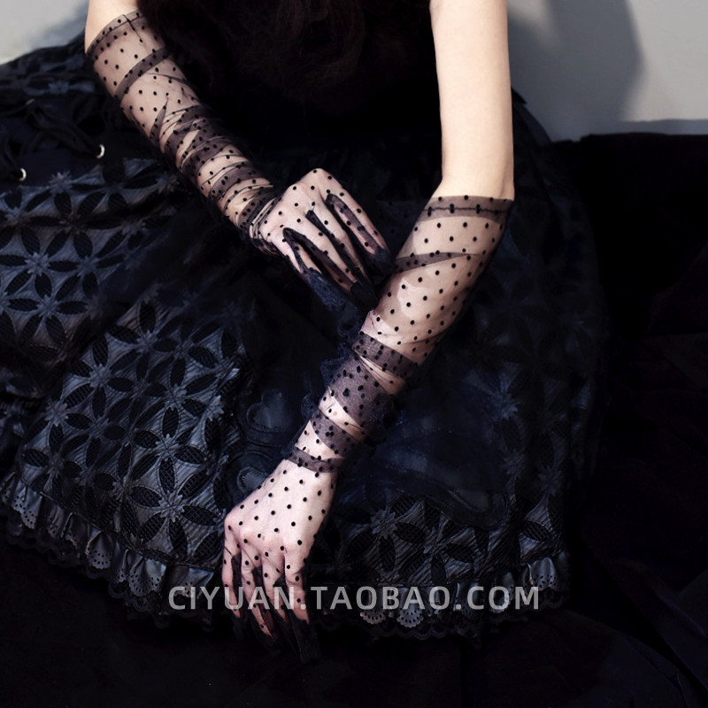 Lolita波点蕾丝网纱透明法式复古礼服长手套女lo娘搭配袖套臂袖 - 图2