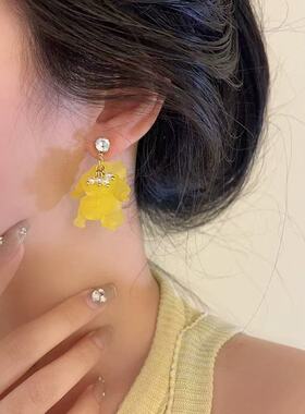 s925银针森系夸张黄色花瓣耳坠