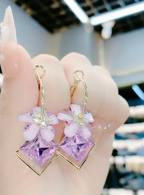 925银针耳环樱花紫色锆石女