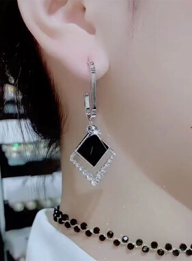 不对称黑色几何流苏女气质耳坠