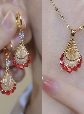 紫色水晶水滴钛钢吊坠锁骨项链女