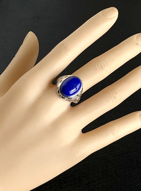 天然银镶嵌青金石戒指中指