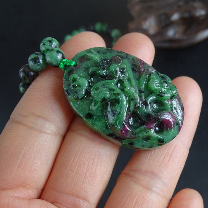 千蕊天然红绿宝雕刻吊坠小号毛衣链 千蕊饰品项坠/吊坠