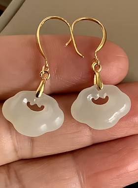 天然和田玉如意耳环耳勾实物