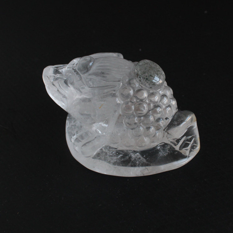 千蕊天然白水晶金蟾手把件 手工雕刻三角蟾摆件三脚蟾把玩实物