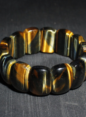 天然蓝虎石手牌黄虎眼石闪电纹