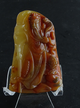 天然黄龙玉雕刻关公吊坠笑佛