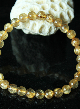 千蕊秀气小手串天然金发晶手链 钛晶手链 女款晶体清透 金黄 实物