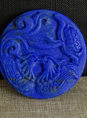 吊坠圆牌原色项链雕刻天然青金石