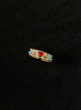 ND vintage古着 飞鸟集爱心戒指 情侣戒指男女戒中古做旧ins风